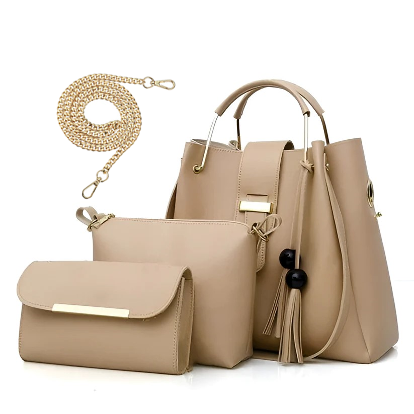 ALEXIA 3 PIECE BEIGE HANDBAG