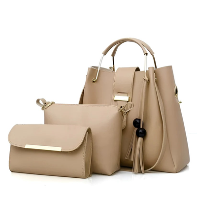 ALEXIA 3 PIECE BEIGE HANDBAG