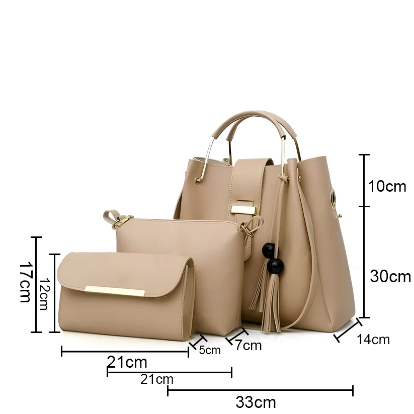 ALEXIA 3 PIECE BEIGE HANDBAG