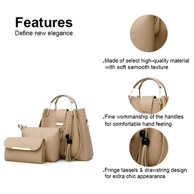 ALEXIA 3 PIECE BEIGE HANDBAG