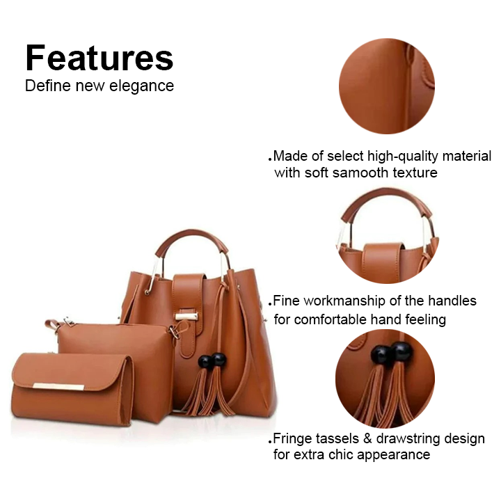 ALEXIA 3 PIECE BROWN HANDBAG