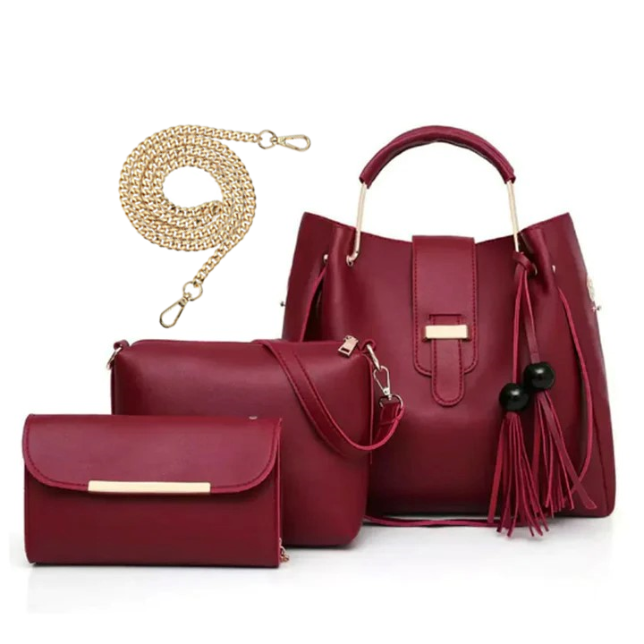 ALEXIA 3 PIECE MAROON HANDBAG