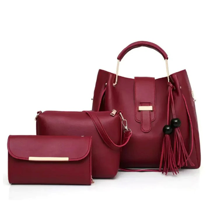 ALEXIA 3 PIECE MAROON HANDBAG