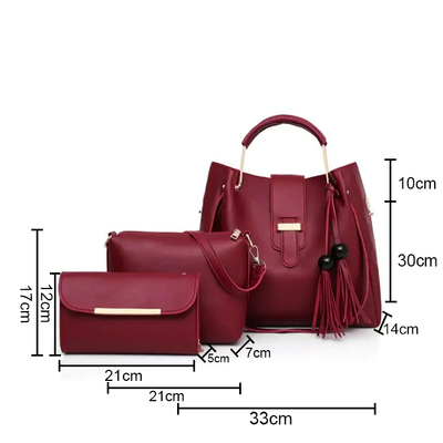 ALEXIA 3 PIECE MAROON HANDBAG