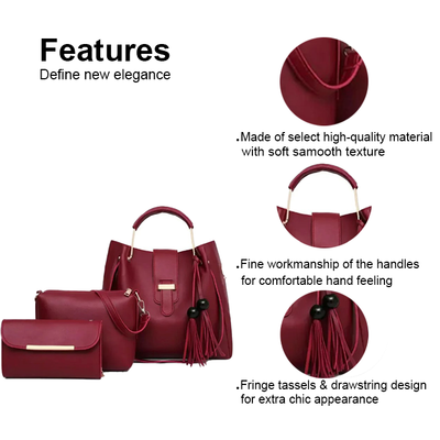 ALEXIA 3 PIECE MAROON HANDBAG